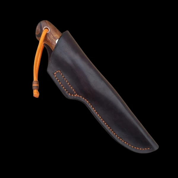 Bushcraft knife in a leather sheath