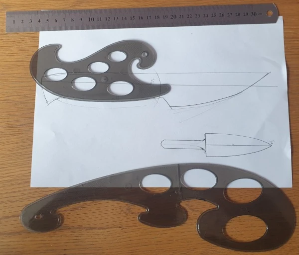 Using French curves to get the basic shape of a knife